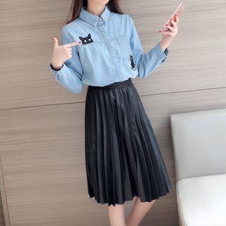 Cat Long-sleeve Denim Blouse