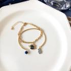 Set: Bear Alloy Open Bangle + Planet Alloy Bracelet Set Of 2 - Bracelet - Gold - One Size