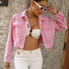 Long Sleeve Studded Crop Denim Jacket