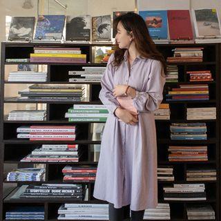 Pintuck-waist Pastel-color Shirtdress