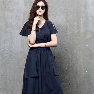Drawcord-waist Dual-pocket Long Dress