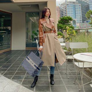 Pleather-panel Trench Coat