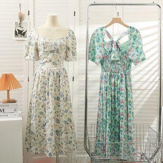 Open Tie-back Floral Midi Dress