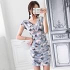 Cap-sleeve Printed Mini Sheath Dress