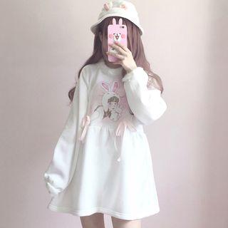 Faux-fur Trim Printed Long Pullover