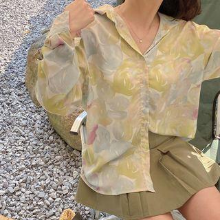 Flower Print Shirt Light Blue & Light Green - One Size