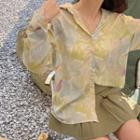 Flower Print Shirt Light Blue & Light Green - One Size