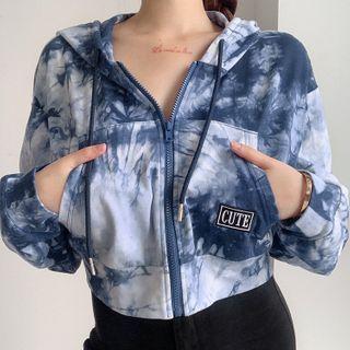 Dye Print Hooded Cropped Jacket