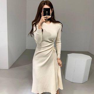 Shirred Ribbed Midi Knit Dress