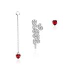 925 Sterling Silver Letter Love And Red Heart Stud Earrings With Austrian Element Crystal Silver - One Size