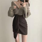 Off-shoulder Sweater / Mini A-line Wrap Skirt