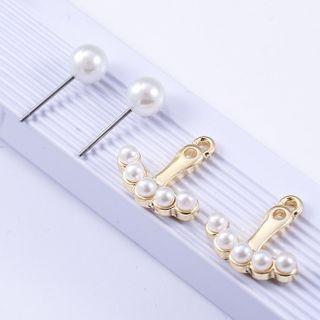 Faux Pearl Swing Earring 1 Pair - Stud Earrings - Gold - One Size