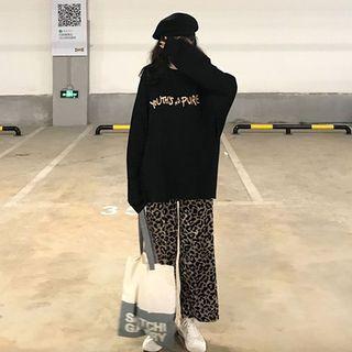 Lettering Pullover / Leopard Print Cropped Wide Leg Pants