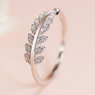 Leaf Rhinestone 925 Sterling Silver Open Ring As Shown In Figure - 12 To 18