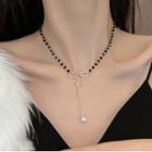 Bow Faux Crystal Faux Pearl Pendant Alloy Necklace