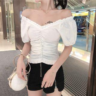 Short-sleeve Frill Trim Crinkled Top