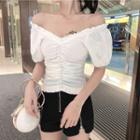 Short-sleeve Frill Trim Crinkled Top
