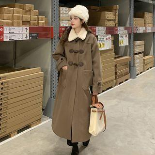 Two Tone Faux Shearling Button-up Oversize Coat