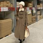 Two Tone Faux Shearling Button-up Oversize Coat