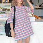 Embroidered Striped T-shirt Stripe - Multicolor - One Size