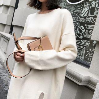 Plain Side Slit Long Sweater
