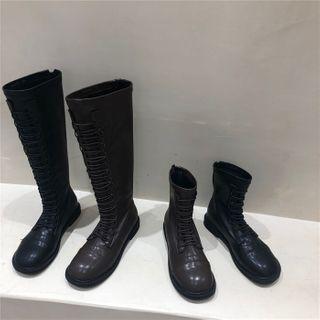 Faux Leather Lace-up Tall Boots / Short Boots