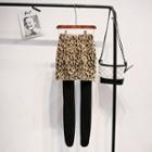 Set: Leopard A-line Mini Skirt + Fleece-lined Tights