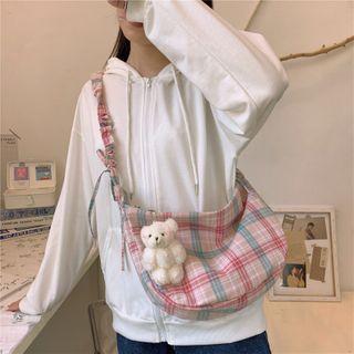 Bear Charm Plaid Crossbody Bag