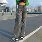 High Waist Flower Print Loose Fit Jeans