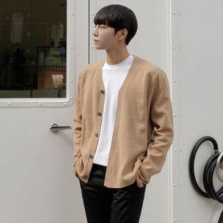 V-neck Plain Wool Blend Cardigan