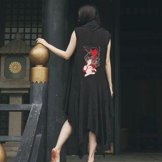 Japanese-style Printed-back Long Vest (waist Belt Not Included)