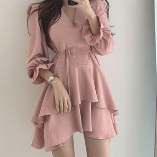 Ruffle Hem 3/4-sleeve Mini A-line Dress