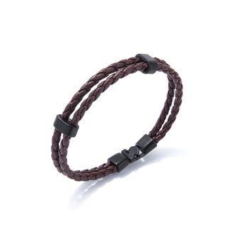 Simple Fashion Black Geometric Double Layer Brown Leather Bracelet Black - One Size