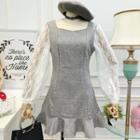 Lace-sleeved Mock Two-piece A-line Dress
