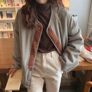 Reversible Fleece-lined Plaid Button Jacket