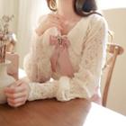 Bishop-sleeve Lace Blouse With Brooch