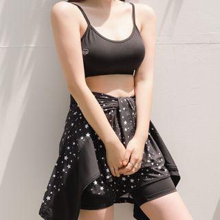 Set: Star Print Zip Rashguard + Swim Shorts + Tankini Top