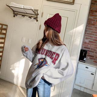 Lettered Oversized Sweatshirt Melange White - One Size