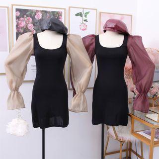 Patchwork U-neck Knit Mini Dress