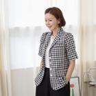 Short-sleeve Single-breasted Gingham Blazer