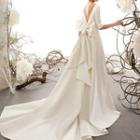 Elbow Sleeve Open Back Bow Detail Satin Wedding Gown