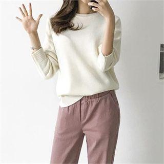 Crew-neck Stitched Knit Top