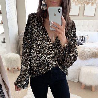 V-neck Sequined Loose-fit Shirt