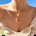Rhinestone Heart Pendant Necklace / Open Hoop Earring