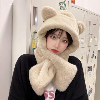 Bear Ear Hooded Fluffy Scarf