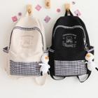 Bear Embroidered Gingham Panel Nylon Backpack / Bag Charm / Set