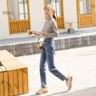 Set: Mock Neck Long-sleeve T-shirt + Crop Straight Fit Jeans