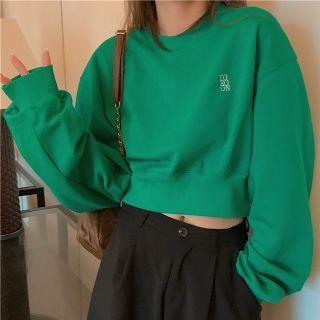 Cropped Lettering Sweatshirt Green - One Size