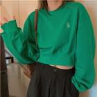 Cropped Lettering Sweatshirt Green - One Size