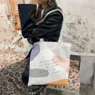 Lettering Print Tote Bag Black Lettering - White - One Size